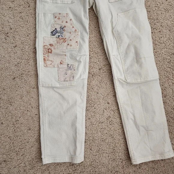Pilcro Anthropologie Size 26 The Wanderer Jeans Patchwork Cream Pant Floral - Picture 3 of 11